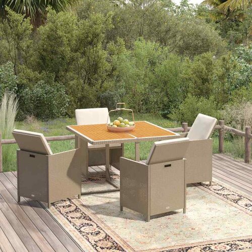  5-dijelni vrtni blagovaonski set od poliratana s jastucima bež 109 cm table length Cene