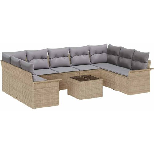  Sjedeća garnitura za vrt 10 kom. Crna poliratan Bež 289 x 187,5 x 69 cm Slike