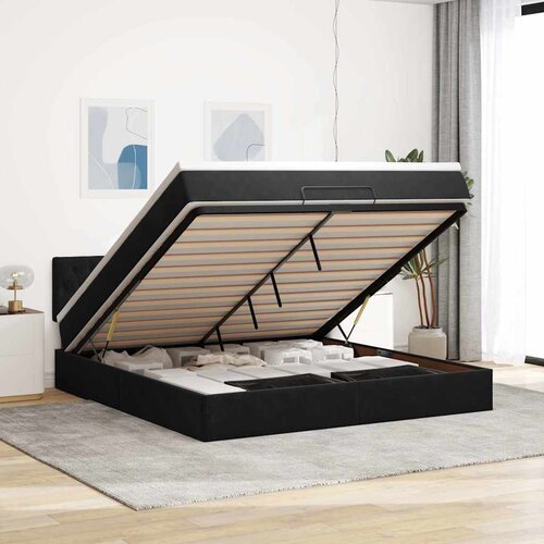 VidaXL Otomanski krevet s madracem i LED crni 180x200cm bar&amp;scaron;unasti Slike