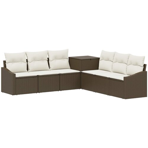  Set sofe 7 pcs Smeđa i krem bijela Poli Rattan i čelik Slike