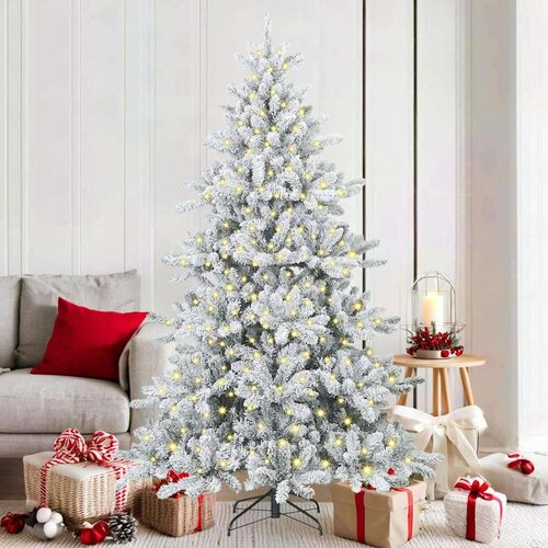 vidaXL Umjetno božićno drvce s nogom s 300 LED dioda Bijelo 180 cm PVC Cene