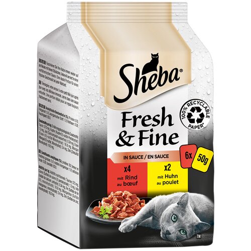  Varčno pakiranje Sheba Fresh & Fine vrečke 72 x 50 g - Govedina & pi&scaron;čanec v omaki Cijene