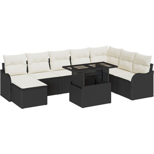 VidaXL 9 Komadni Vrtni Sofa Set s Jastučićima Crni Poli Ratan, 2-sjedalni Vrtni Sofa s Skladi&amp;scaron;tem i Jastučićima Crni Poli Ratan Slike