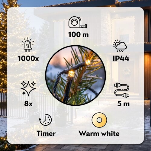 Brilagi LED spoljni božićni niz 1000xLED/8 funkcija 105 m IP44 topla bela Slike