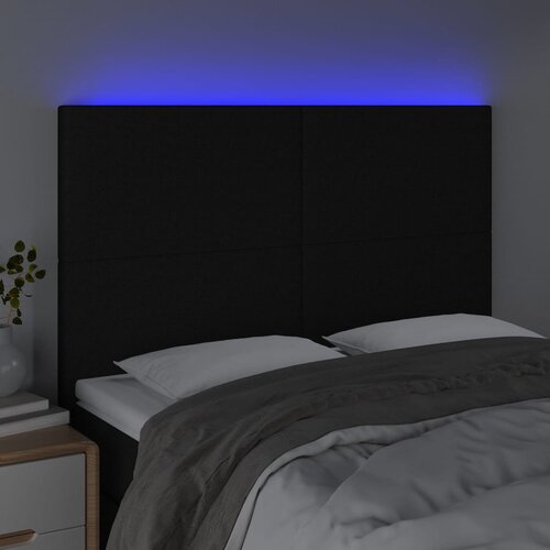  LED uzglavlje crno 144x5x118/128 cm od tkanine Slike