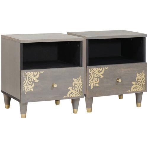  Noćni ormar 2 pcs Siva 40 x 33 x 46 cm Čvrsto drvo manga Cijene