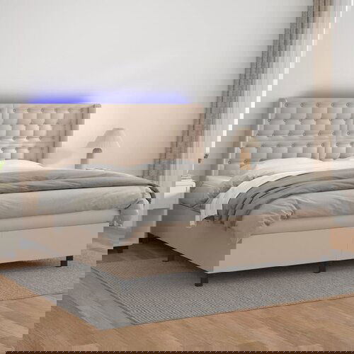 VidaXL Krevet box spring madrac LED cappuccino 160x200cm umjetna koža Slike