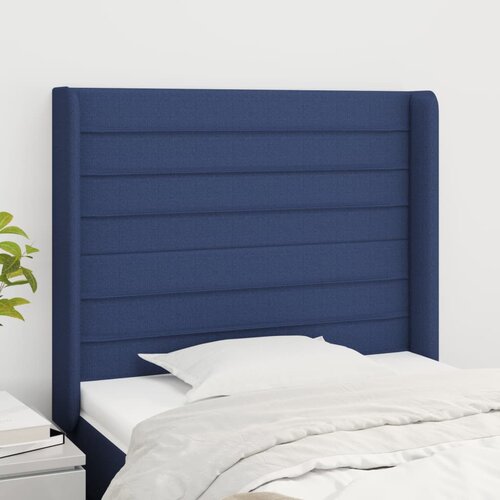 VidaXL Uzglavlje s u&amp;scaron;ima plavi 103x16x118/128 cm od tkanine Slike