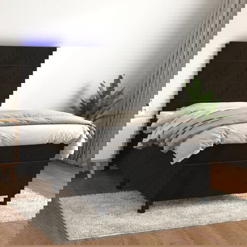 The Living Store Box spring postelja z vzmetnico LED črna 90x190 cm žamet - Box Spring Postelja, (21493037) Cene