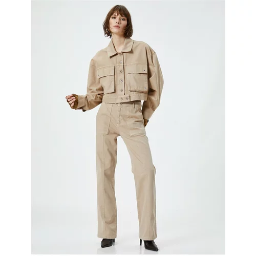 Koton Denim Jacket Classic Collar Large Flap Pocket Cotton Long Sleeve