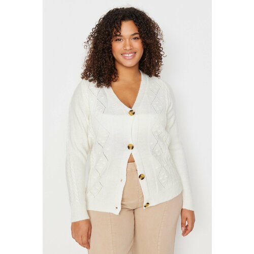 Trendyol Curve Plus Size Cardigan - White - Relaxed fit Slike