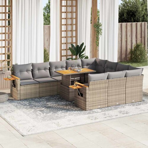 vidaXL 10-dijelni set vrtnih sofa s jastucima bež od poliratana bagrem Cene