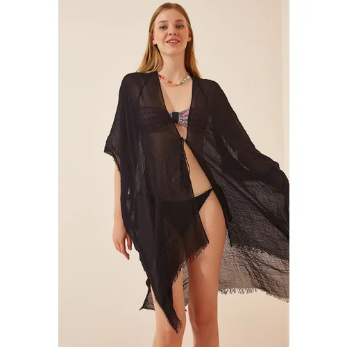  Women's Black Tie Cotton Kimono