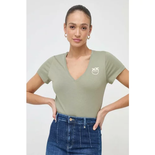 Pinko Pamučna majica za žene, boja: zelena