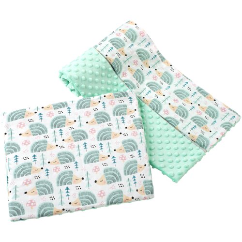 Medi Partners Quilt 75x100 + pillow 35x30 cotton + minky – Mint hedgehogs + minty minky Cene