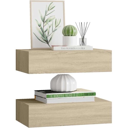  Zidne police s ladicom 2 kom boja hrasta 40 x 23,5 x 10 cm MDF Slike