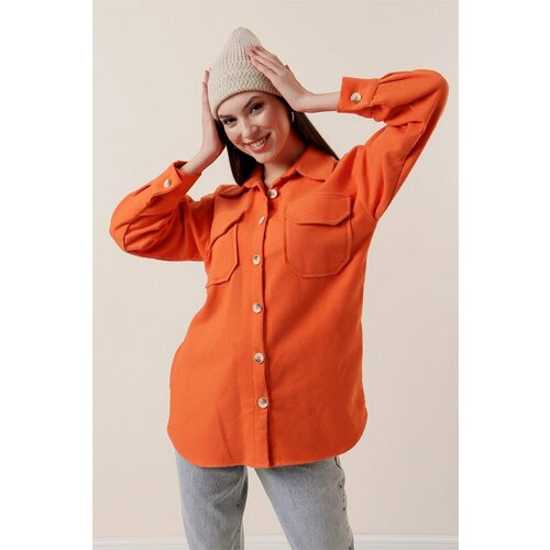 By Saygı Double Pocket Plain Stamped Shirt Orange Cene
