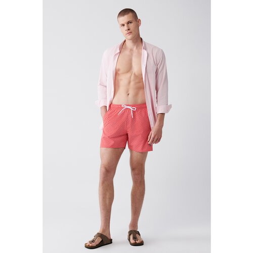 Avva Men's Red-white Quick Dry Printed Standard Size Swimwear Marine Shorts Cene