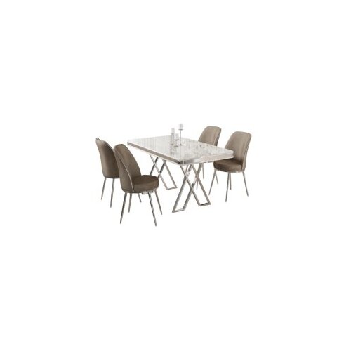Hanah home vals - white, chrome, cappuccino whitechromecappuccino dining table & chairs set (5 pieces) Cene