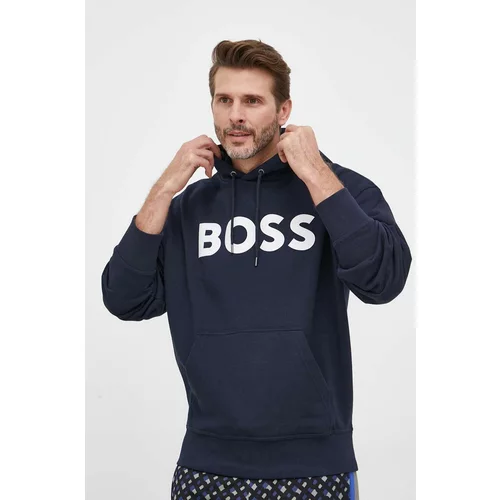 Boss Bombažen pulover ORANGE moški, mornarsko modra barva, s kapuco