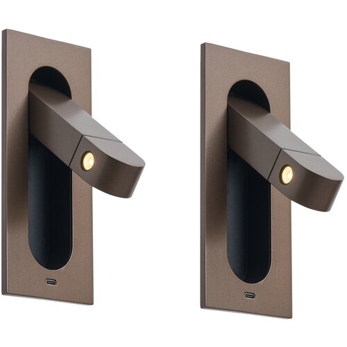 QAZQA Set van 2 moderne wandlampen donkerbrons incl. LED en USB-C poort - Hilton Cene