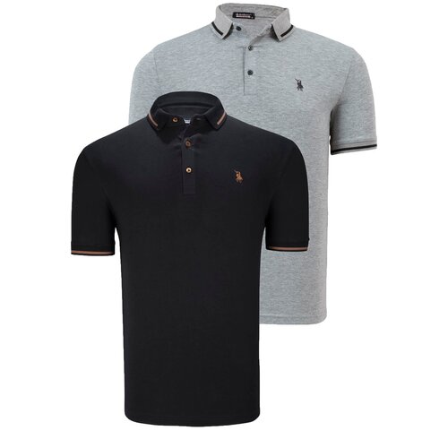 Dewberry DOUBLE SET T8586 MEN'S T-SHIRT-BLACK-GREY Cene