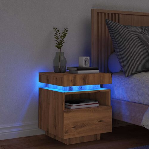 vidaXL Noćni ormarić s LED svjetlima Artisan hrast 40x39x48,5 cm Cijene
