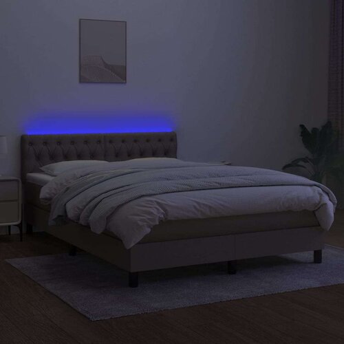  Krevet box spring s madracem LED smeđesivi 140x200 cm tkanina Slike