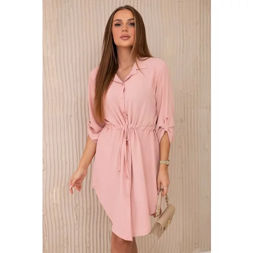Kesi Dress with buttons and tie at the waist - dark powder pink