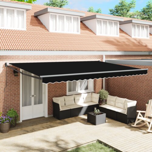 vidaXL Ročna retraktibilna tenda Črna 500x300 cm, Tenda zamenjava tkanine za okvir 5x3 m Črna Cene