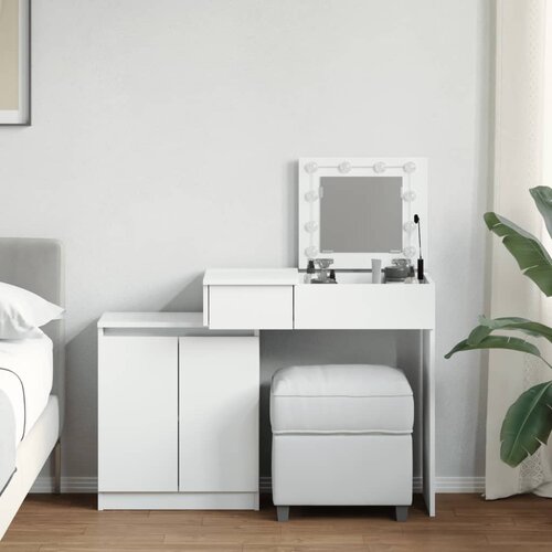 The Living Store Toaletna mizica z LED lučkami bela 115x37x110,5 cm - Toaletna Mizica, (21660824) Cene