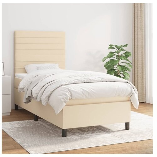  Box spring postelja z vzmetnico krem 90x190 cm blago Cene