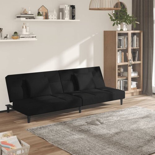  The Living Store Kavč dvosed z ležiščem in dvema blazinama črn žamet - Raztegljiv Kavč, (21494343) Cene