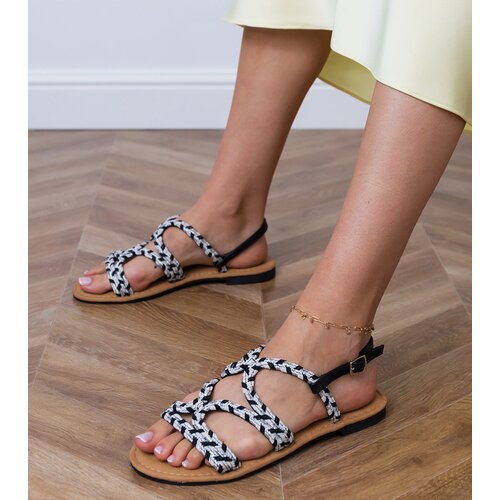Gemre Black sandals with a braided design on a flat sole Savir Cene