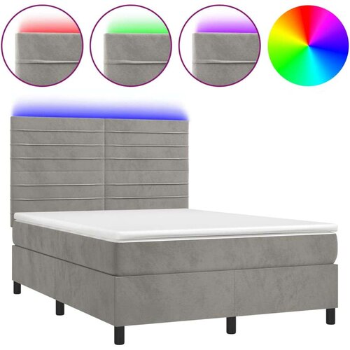  Box spring s madracem LED svjetlosivi 140x200 cm bar&amp;scaron;un Slike