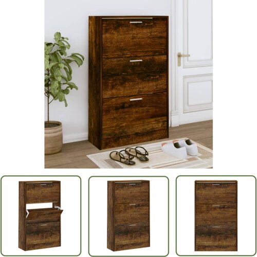 The Living Store Omarica za čevlje dimljen hrast 63x24x103 cm inženirski les - Omarica Za Čevlje, (21744594) Slike