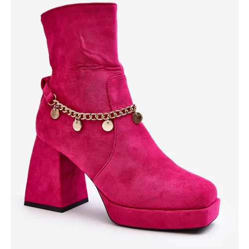 Kesi Women's high-heeled ankle boots with a chain Fuchsia Tiselo