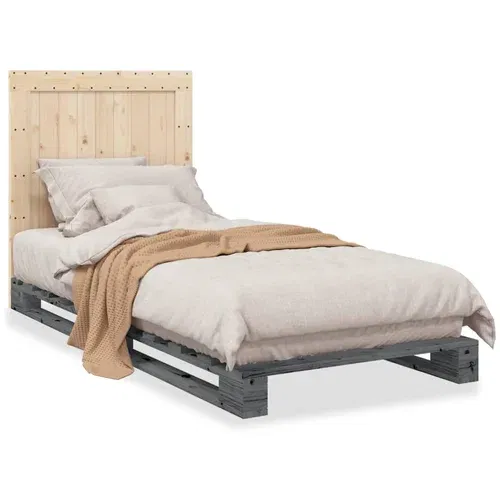  Okvir za krevet s uzglavljem sivi 90x200 cm masivna borovina
