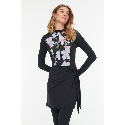 Trendyol Black Zippered Long Sleeve One Piece Surf Hijab Swimsuit Slike