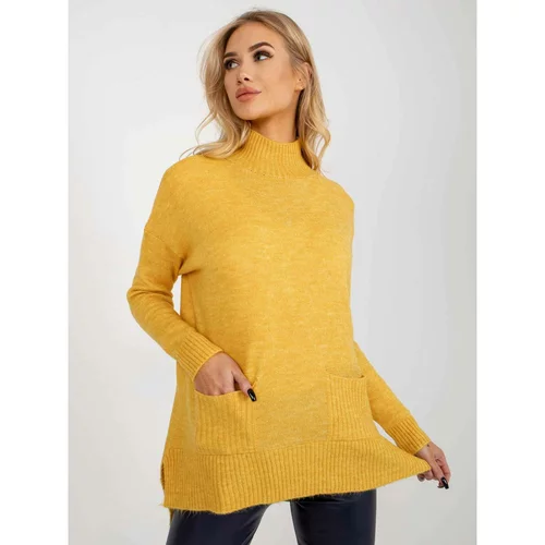 Fashion Hunters Yellow long oversize sweater with pockets