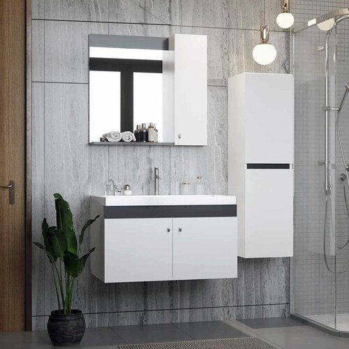 Skye_Decor Set kupatilskog ormarića sa umivaonikom i ogledalom, 3 dela, Siva Slike