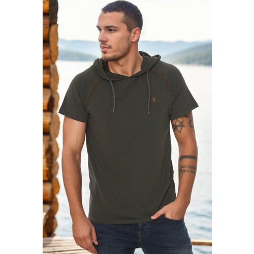 Dewberry T8570 HOODED MEN&amp;#039;S T-SHIRT-DARK KHAKI Slike