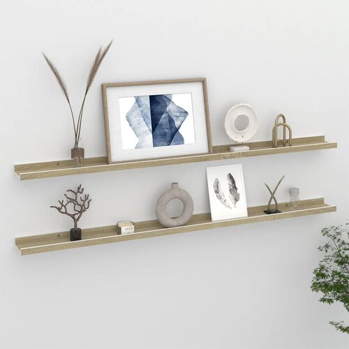 VidaXL Zidne police 2 kom bijele i boja hrasta sonome 115 x 9 x 3 cm Slike