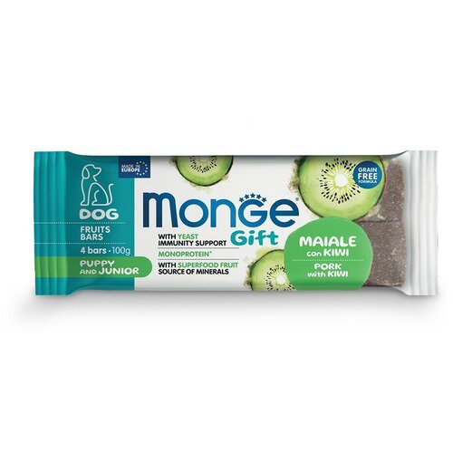 Monge Fruits bar Puppy and Junior Poslastica za štence, Svinjetina sa kivijem, 100g Slike