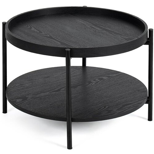 Bonami Essentials Črna okrogla klubska mizica v hrastovem dekorju &oslash; 64 cm Hagen &ndash; Cene