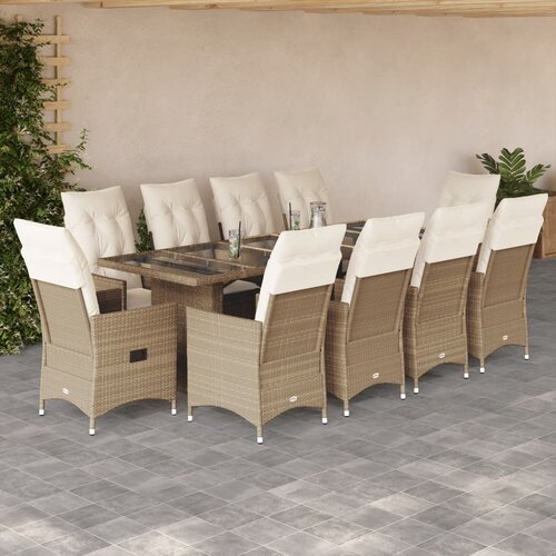 VidaXL 11-dijelni vrtni bistro set od poliratana s jastucima bež Slike