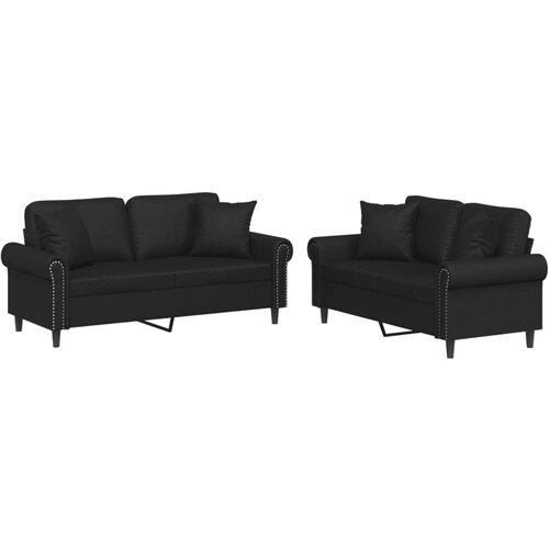Maison Chic Sedežna garnitura - kavč z vzglavniki 2-delna črno umetno usnje, (21729088) Cene
