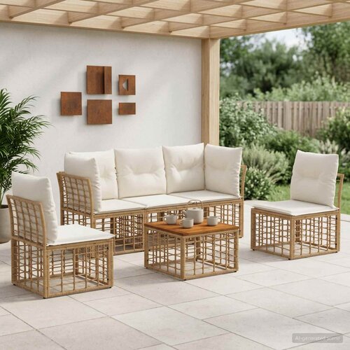  Set vanjskih sofa 6 pcs Prirodna i krema bijela Poliester Cene