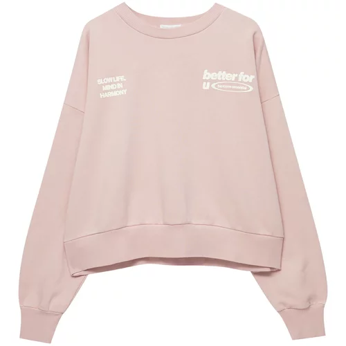 Pull&Bear Sweater majica roza / bijela