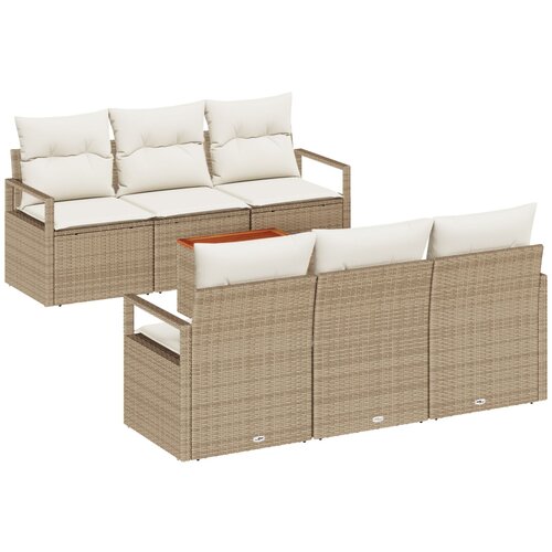 VidaXL set od 7 vrtnih sofa s jastučićima bež poli ratan bagrem, dvosed vrtna sofa s jastučićima bež poli ratan Slike